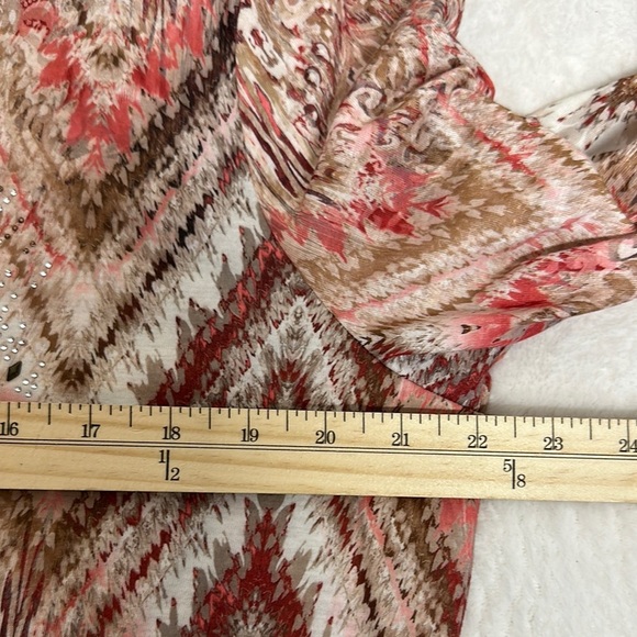 Chico's Pink and Cream 3/4 Sleeve Tie Front Blouse - Picture 5 of 10